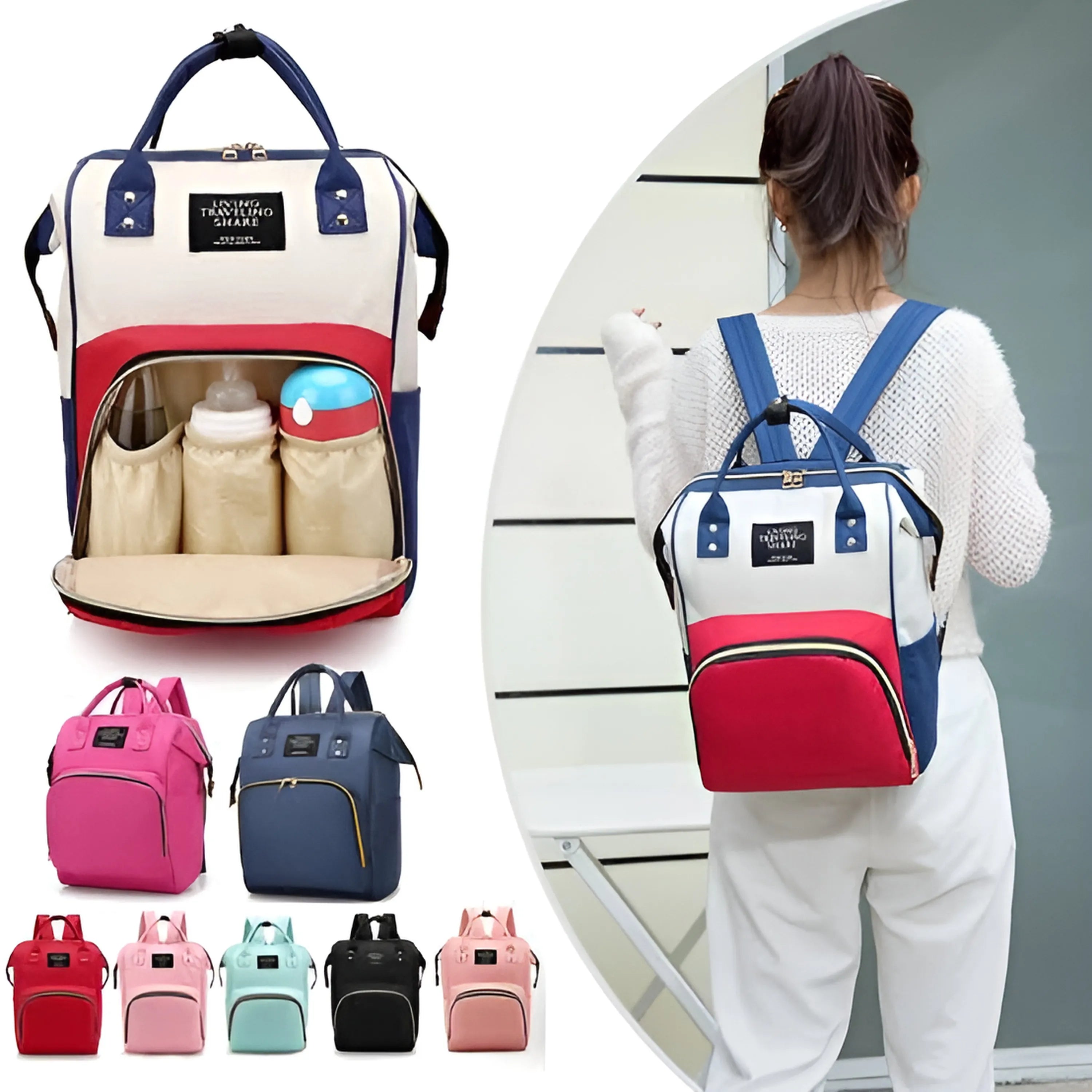 Multi-Function Baby Care Nursing Backpack 👶 Waterproof, Stylish & Durable (Random Color)