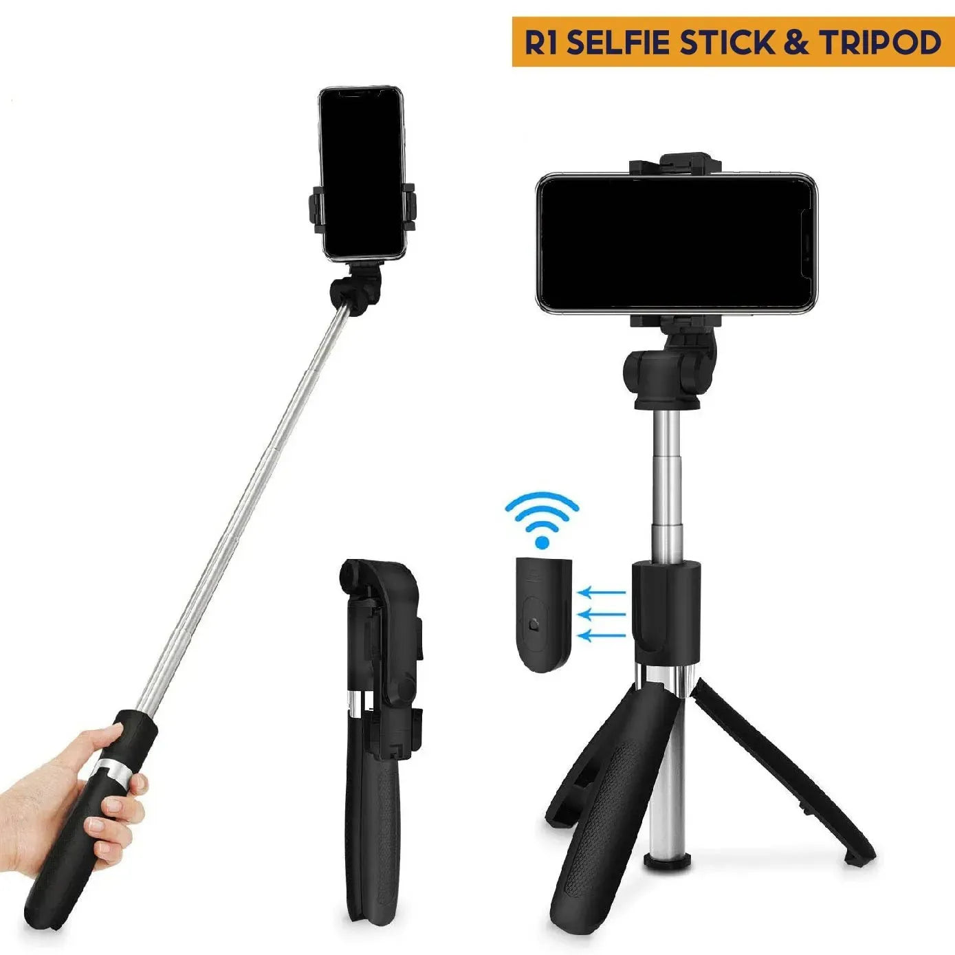 🤳 Selfie Stick Tripod R1S – Bluetooth Remote, LED Light & 360° Rotation 📸