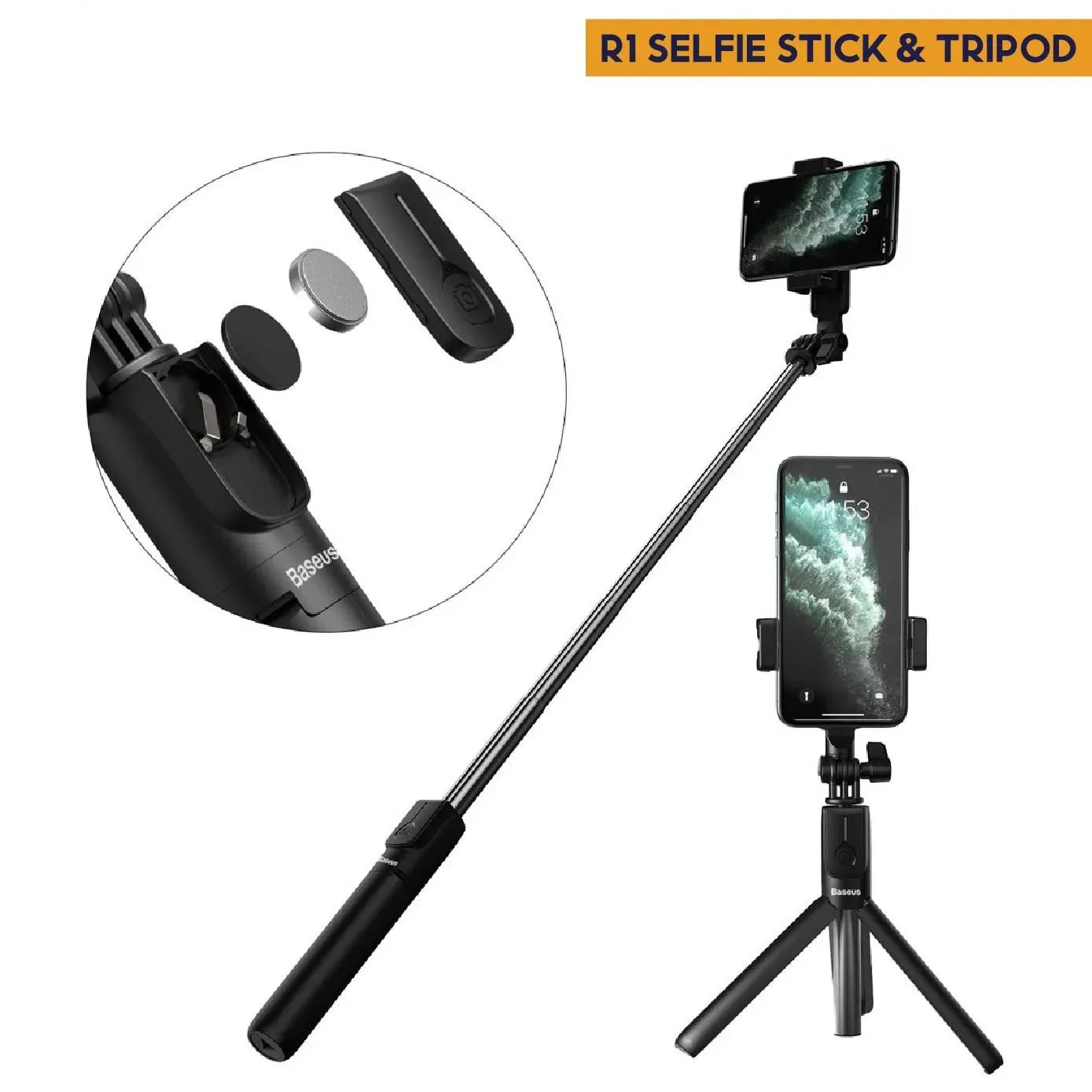 🤳 Selfie Stick Tripod R1S – Bluetooth Remote, LED Light & 360° Rotation 📸