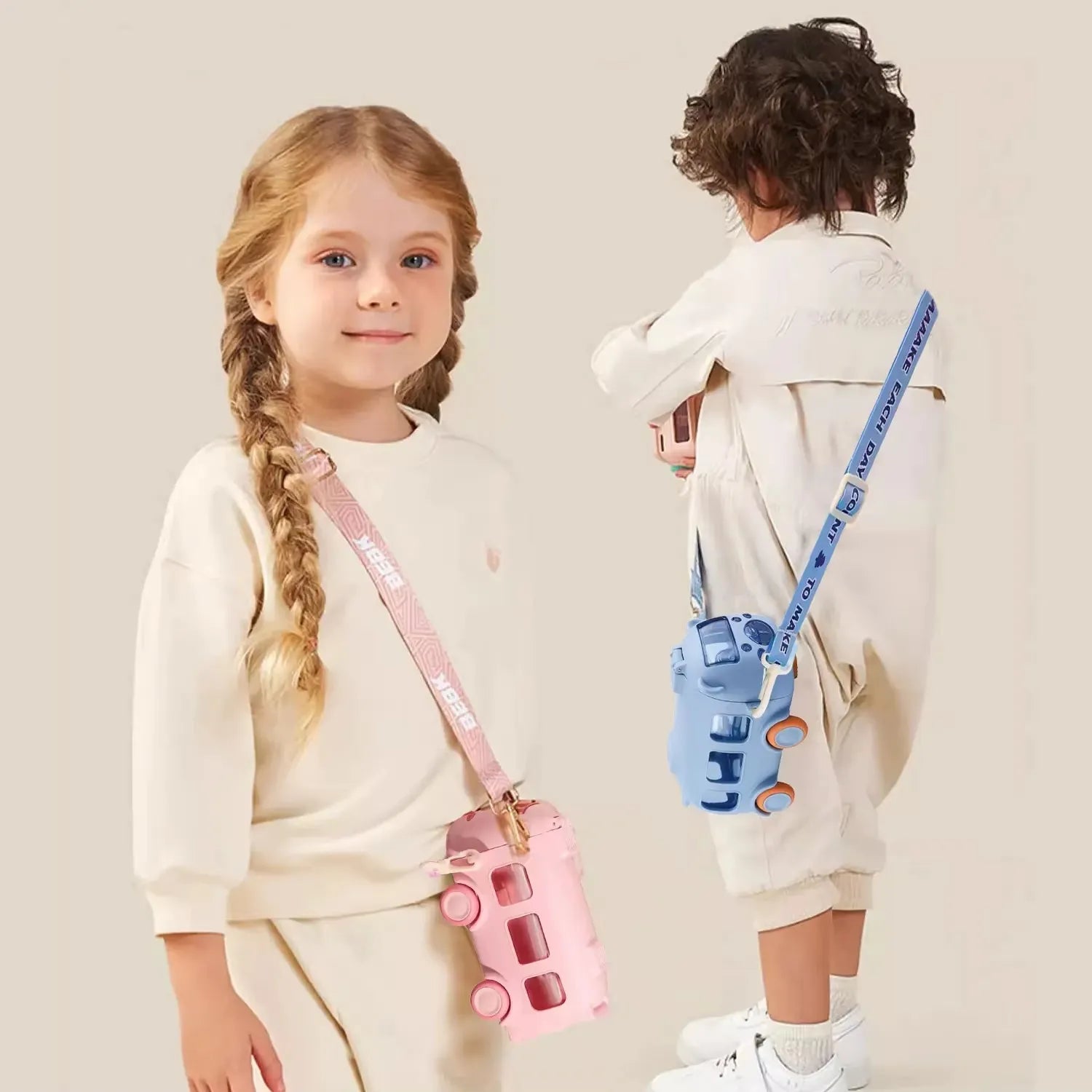 🚌 School Bus Design Kids Water Bottle With Strap – 500ml Leak-Proof Bottle 🎒