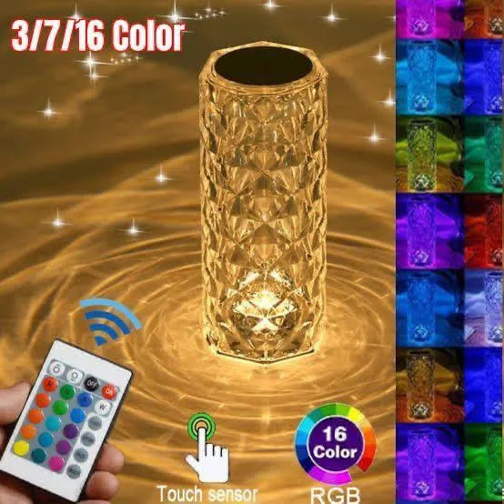 💎 16 Colors Diamond Rose Crystal Touch Lamp 🌈