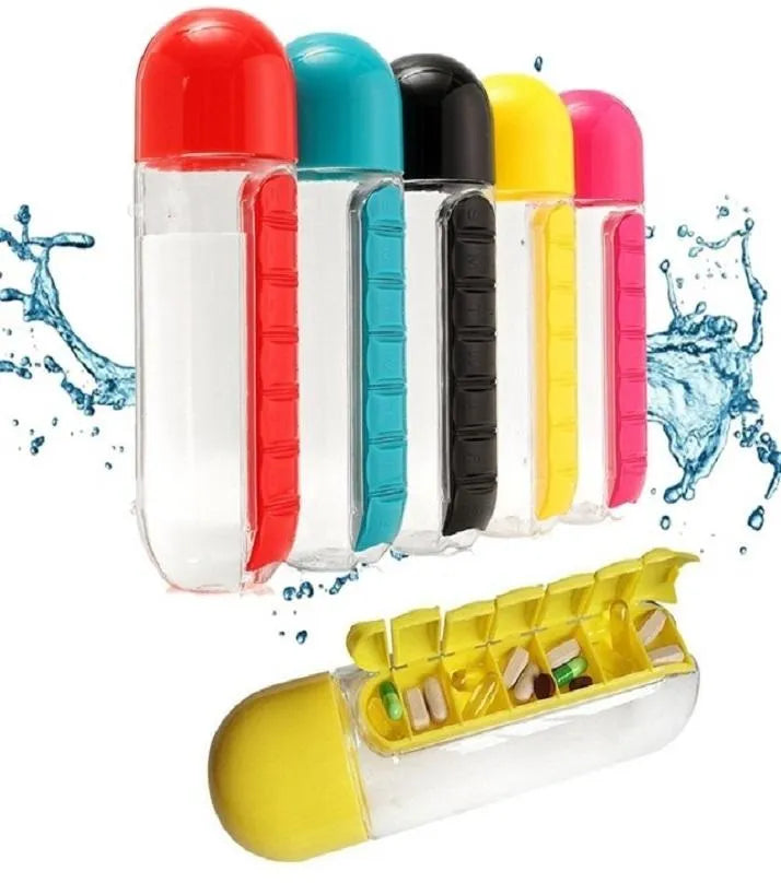 7-Day Pill Box + 600ml Water Bottle (BPA-Free & Travel Friendly)