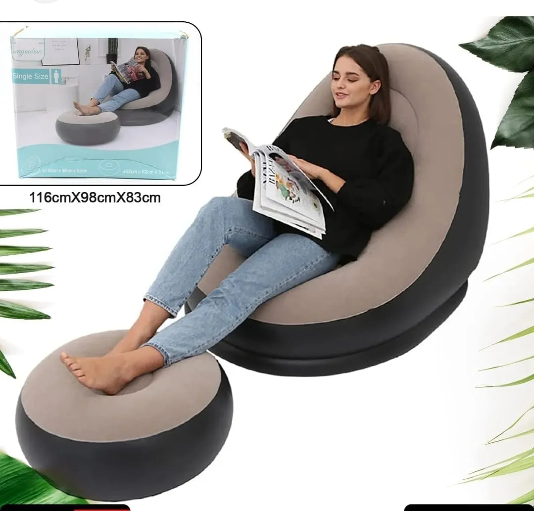 🛋️ Inflatable Single Sofa with Footstool & Air Pump 🌟