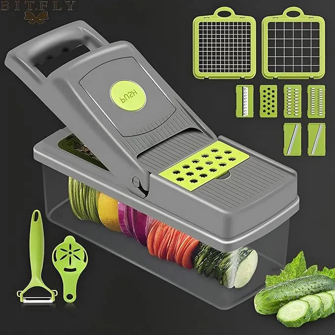 🥕 14-in-1 Multifunctional Vegetable Chopper, Mandoline Dicer & Slicer with Container Box 🍅
