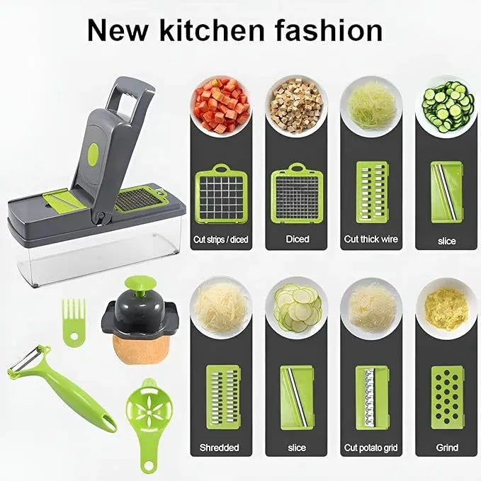 🥕 14-in-1 Multifunctional Vegetable Chopper, Mandoline Dicer & Slicer with Container Box 🍅