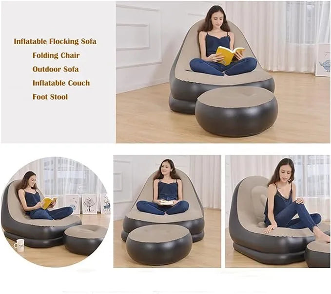 🛋️ Inflatable Single Sofa with Footstool & Air Pump 🌟